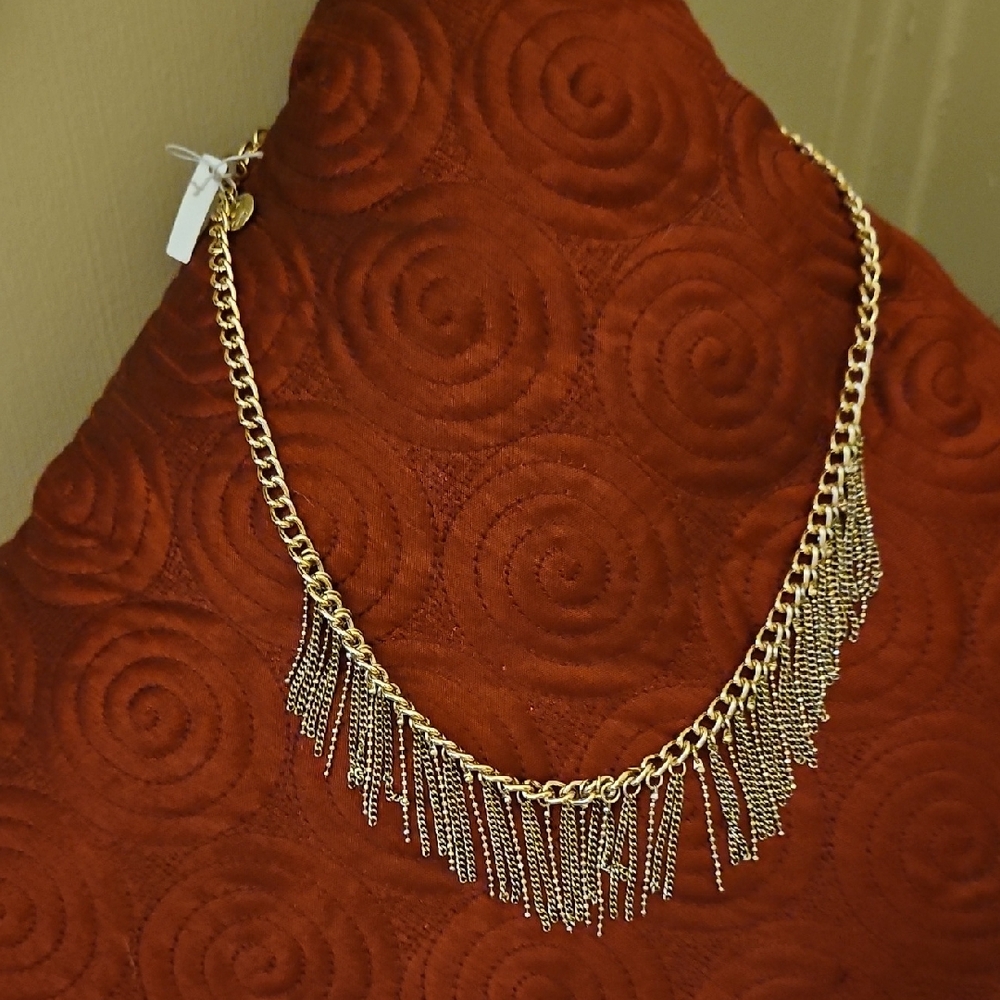 Gold Tone Fringe Necklace NWT